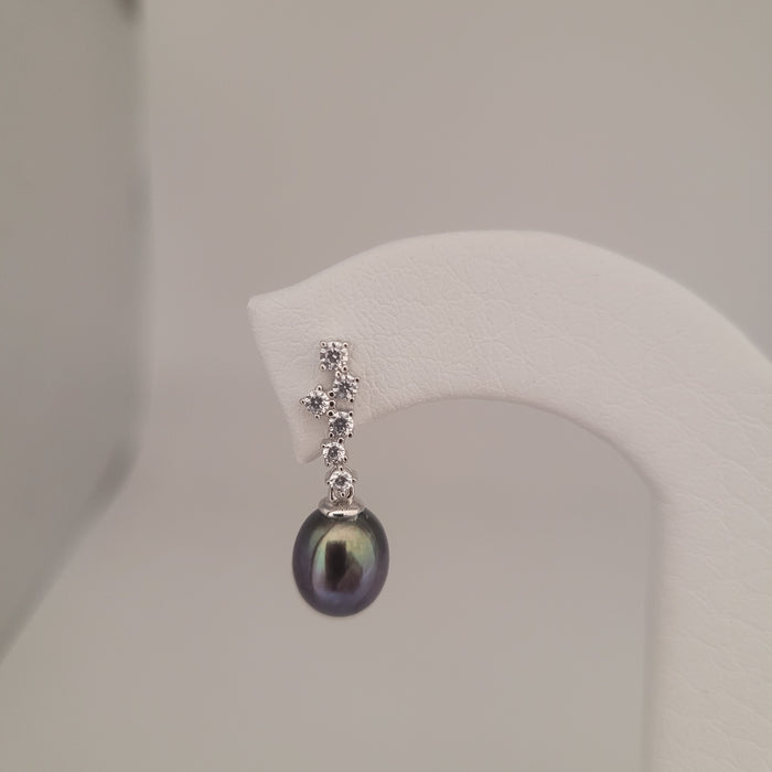 Cultured Pearls Tear-Drop 8-8.5 mm AAA Black Color Silver 925