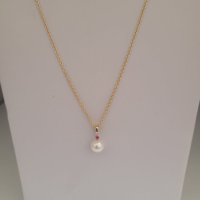 Cultured Pearl 8 mm AAA Round Ruby Precious Stone 9K Gold