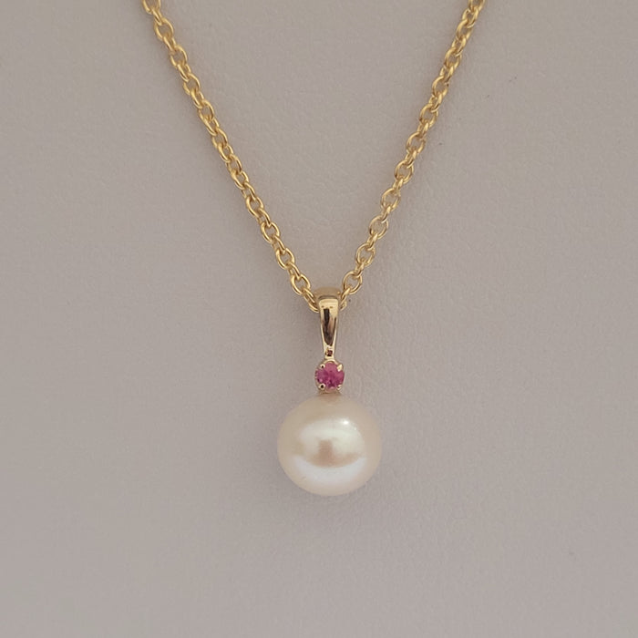 Cultured Pearl 8 mm AAA Round Ruby Precious Stone 9K Gold