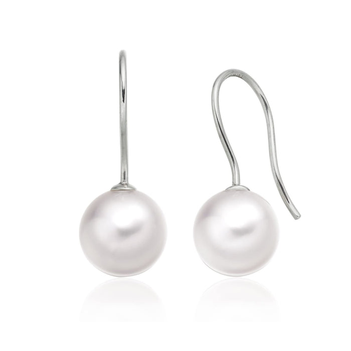 Dangle South Sea Pearl Earrings, of 9 mm & 925 Sterling Silver, French Hook Earrings