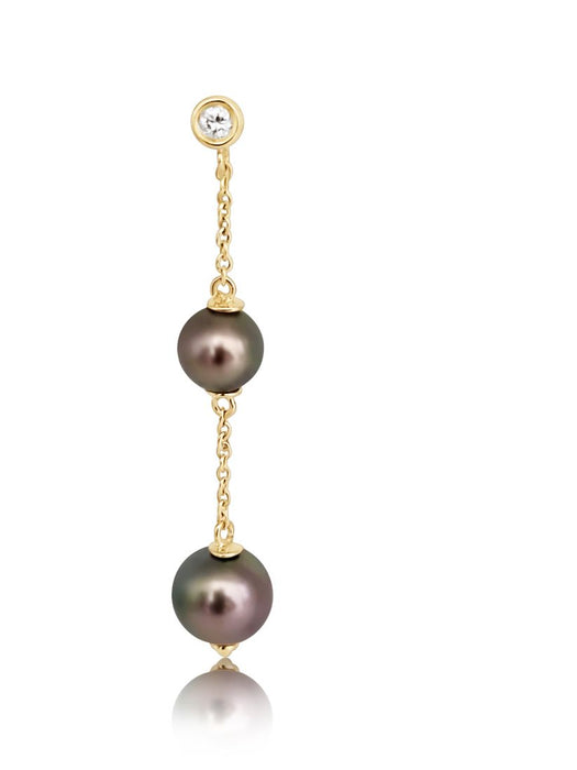 Earrings of Tahiti Pearls AAA, Diamonds and 18K Solid Gold