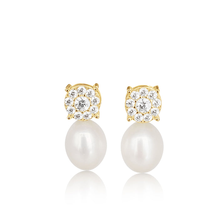 Cultured Pearl Earrings Tear-Drop 8-8.5 mm Natural Color in Silver 925 Gold Plated