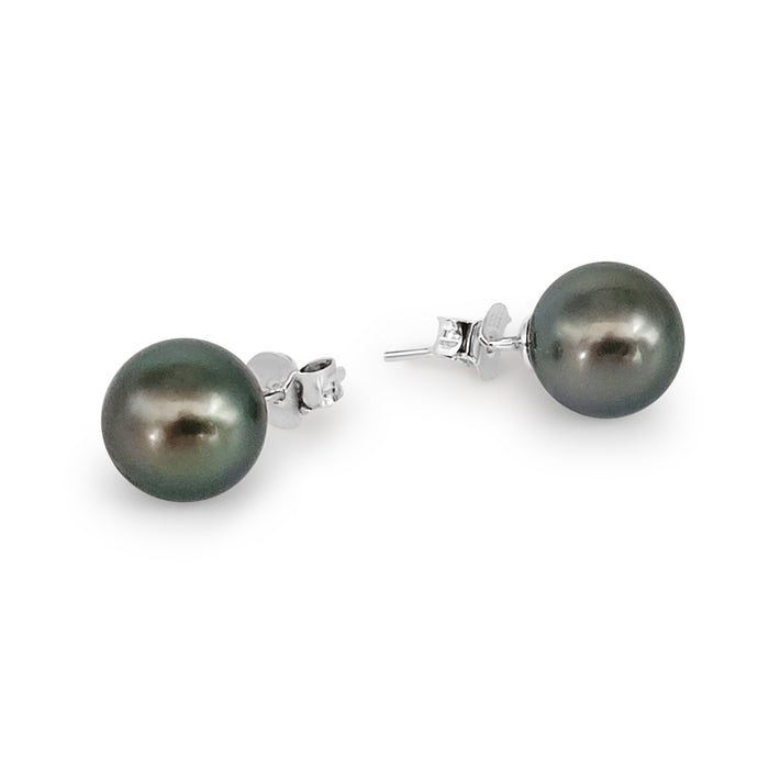 Tahiti Pearl Earrings round 10 mm dark natural color 18K Gold