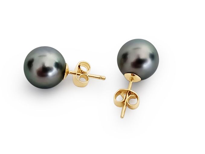 18K Tahitian Pearl Earrings, Manufactured in 18K Solid Yellow Gold, Sizes from 9 to 11mm